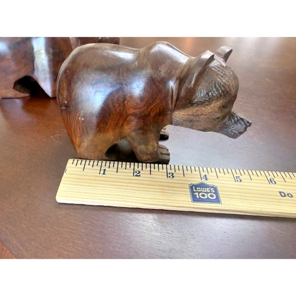 Vintage MCM Hand Carved Mexico Ironwood BROWN BEAR Grizzly Figurines family of 4 - Picture 8 of 13